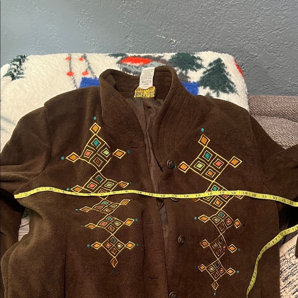 Bob Mockie Brown Jacket with Embroidered Patterns Wearable Art - Picture 5 of 9